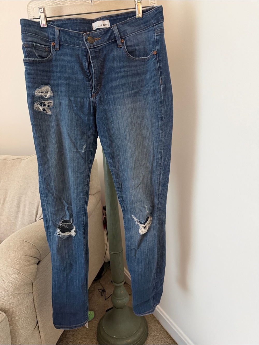LOFT Medium Blue Distressed Boyfriend Jeans